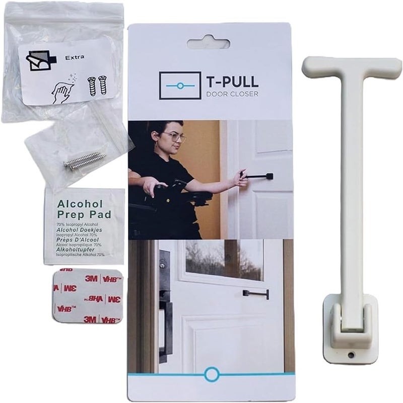 T-PULL Manual Door Closer for Wheelchair Users - Canadian Made Accessibility Aid - Swivel Design for Interior/Exterior Doors (White ABS) - Image 1
